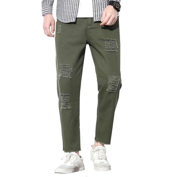 

hole jeans 2019 men jeans designer army green biker straight stretch denim skinny male trousers plus size -5xl, Blue