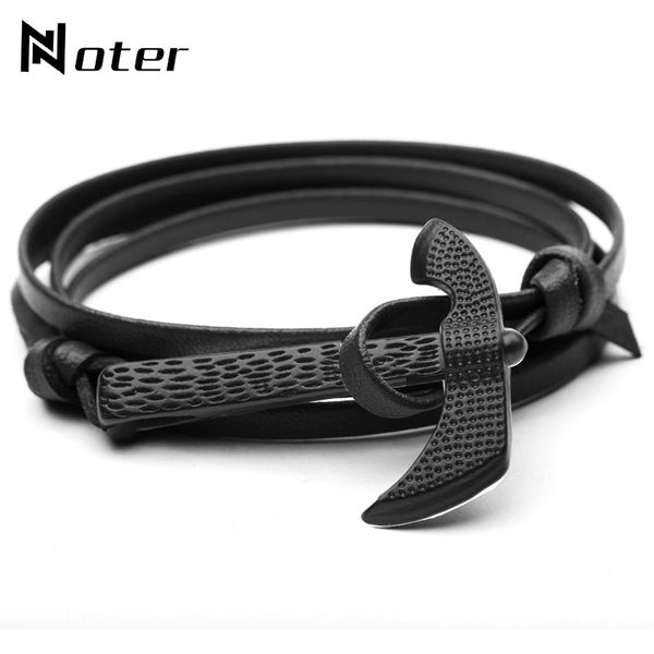 

noter punk ax mens viking bracelet charms multilayer handmade braided leather pirate hatchet braclet for male hand jewelry, Black