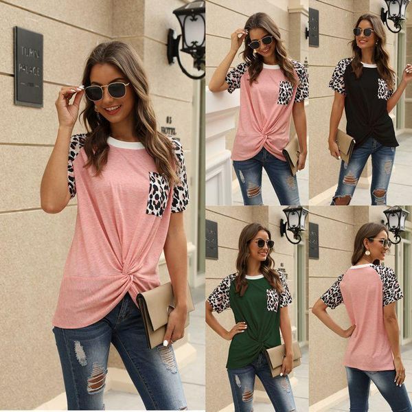 

european and american spring and summer new fashion casual women leopard print short sleeve shirt shirt shirt