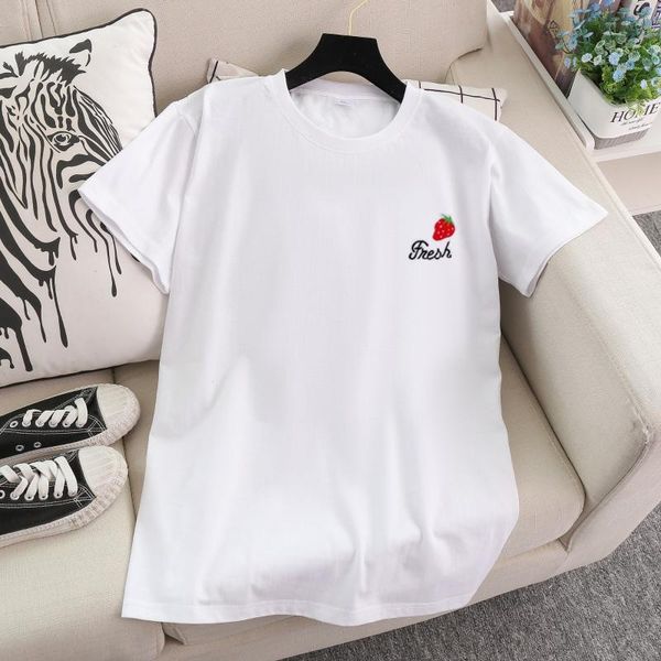 

2020 fashion cotton t shirt tshirt women strawberry fresh print t-shirt woman summer white cute plus size tee shirt femme
