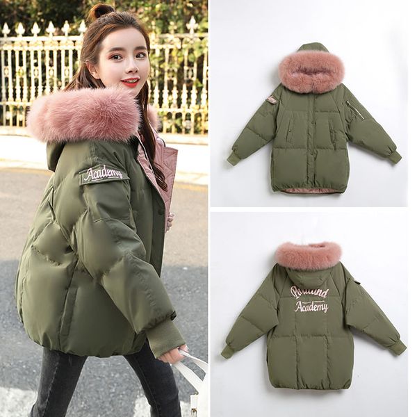 

2019 new fashion women winter hooded coat warm jacket female casual down cotton padded jacket outwear parkas, Black