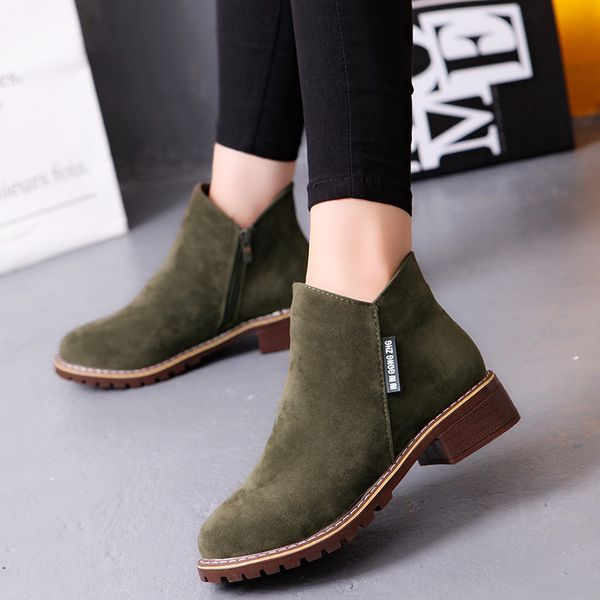 

new autumn ankle boots for women fashion boots round head zip women leisure shoes female flock short md-40, Black