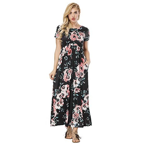 

hooyon dress for women floral summer casual maxi dresses with pockets, Black;gray