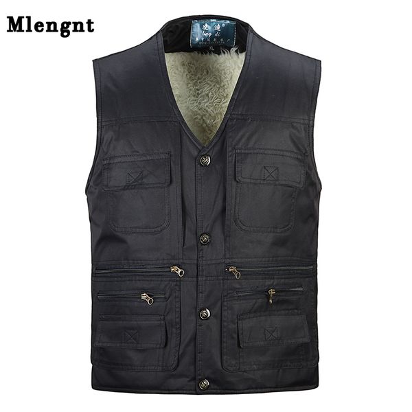 

winter fleece warm vest for men autumn male casual multi pocket pgrapher sleeveless jacket mens waistcoat with many pockets, Black;white