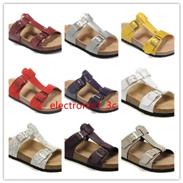 

brand men women flat heel sandals with buckle wholesale summer beach casual scuffs genuine leather slippers size 35-46