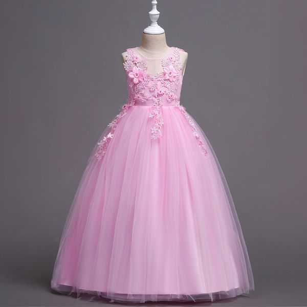 

1pcs girl embroidered lace flower wedding dress baby girl dresses ball gown party princess dresses tutu pleated dress children clothing, Red;yellow