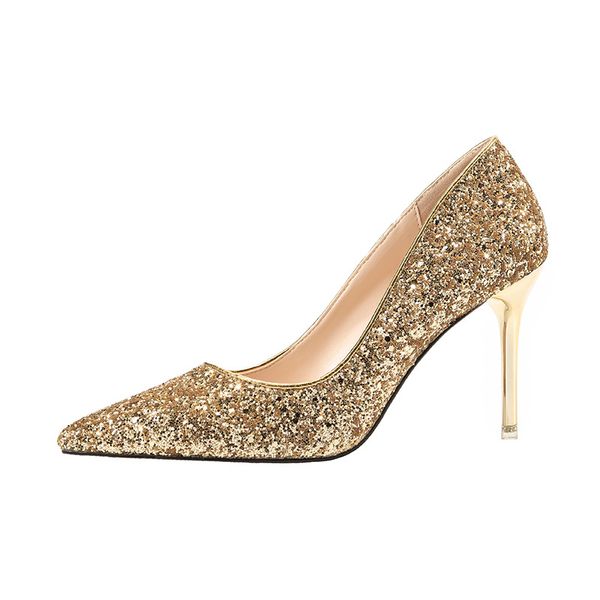 

qsr 9cm pumps pointed high heels sequined women's shoes stiletto wedding shoes bridesmaid dinner women's, Black