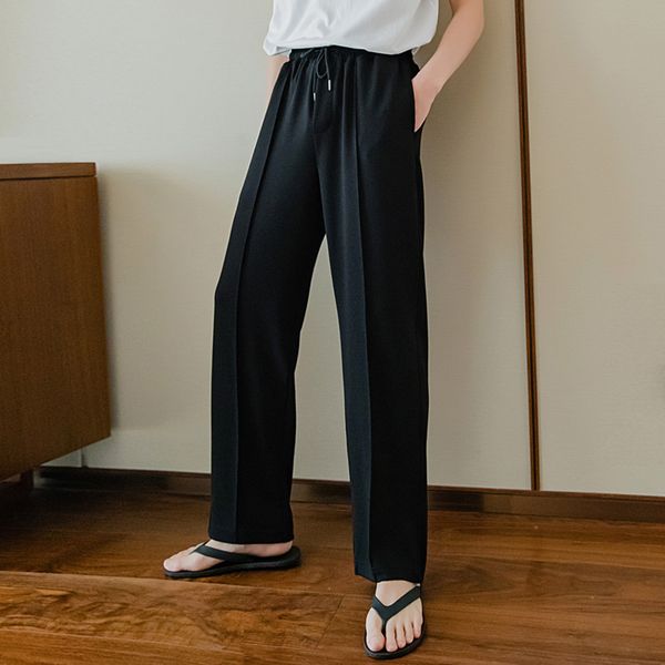 

men's pants ewq / wear thin casual 2021 fashion wide leg korean style loose straight elstic waist trousers for male y3113, Black