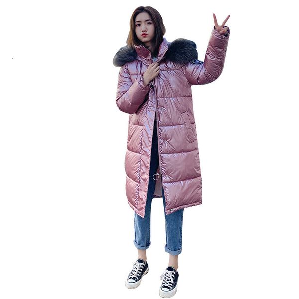 

buy european winter down parka women 2019 new bright knees clothing medium and long suspected cats jas, Black