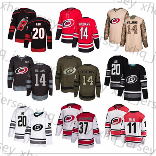 

custom carolina hurricanes jersey 37 andrei svechnikov 11 staal 20 sebastian aho 14 justin williams usa flag hockey jerseys, Black;red