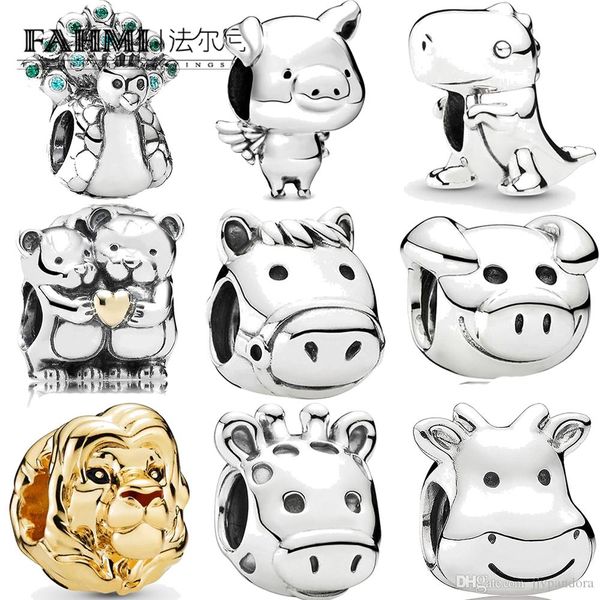 

hywo 100% 925 sterling silver charming peacock bear horse pig giraffe cow dinosaur pig glamour lady fashion bracelet beads, Black