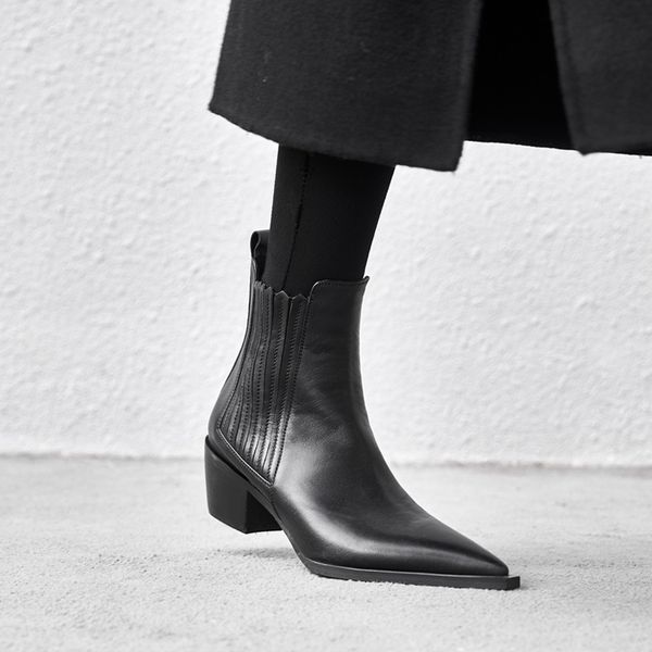 

england sharp short boots woman black white coarse with boot boots single