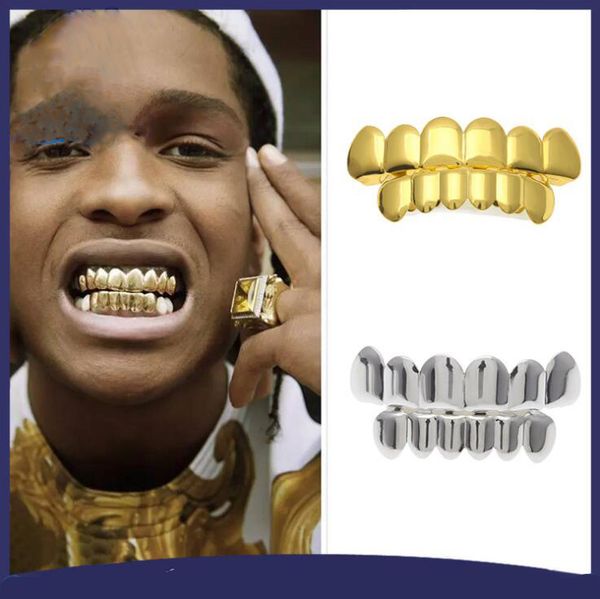 2019 Hot Sale Hip Hop Gold Teeth Grillz Top Bottom Grills Dental Mouth Punk Teeth Caps Cosplay Party Tooth Rapper Jóias Presente Navio Grátis