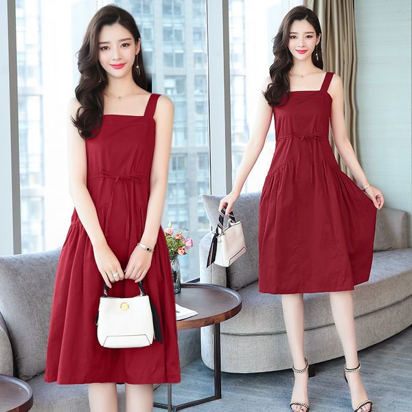 

temperament red camisole dress woman 2019 long waist to waist skirt, White;black