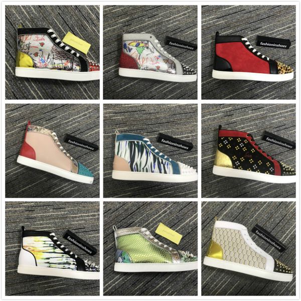 

new fashion junior spikes orlato men's flat suede leather red bottom sneaker studded red sole shoes men gz sneaker rivets cc size 35-47, Black