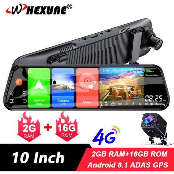 

whexune 4g android 8.1 adas 10" rear view stream media dash cam camera car camera recorder dvr dashcam gps navigation 1080p wifi