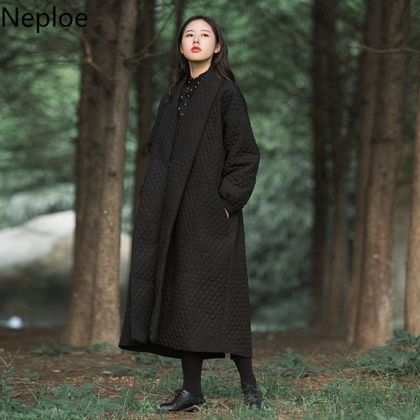 

new fashion black oversize lapel back vent button winter jacket 2020 female's long cotton coat jaqueta feminina 47038