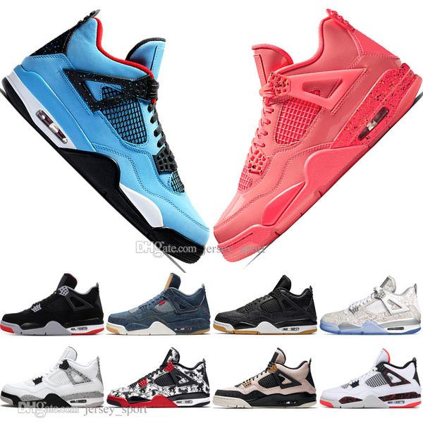 

new bred 4 4s what the cactus jack laser wings mens basketball shoes denim blue pale citron men sports designer sneakers 36-47, White;red