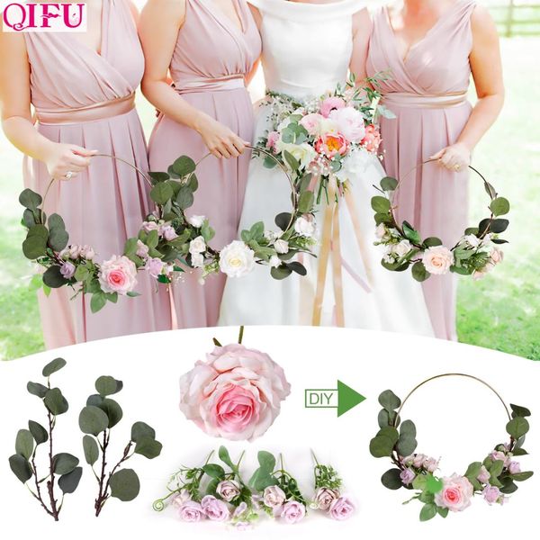 

qifu metal ring wreath with artificial flower wedding door hanging decor bridesmaid handheld garland hawaiian party supplies