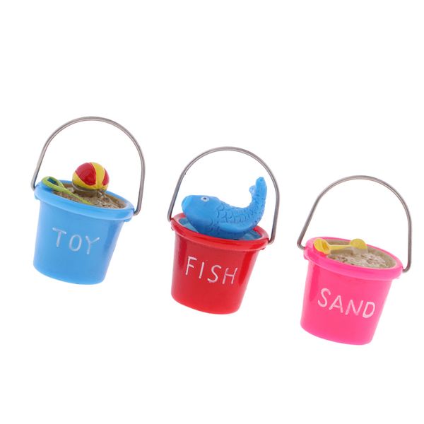 

3 pcs lovely mini resin beach pail fish and sand bucket for 1/12 dollhouse