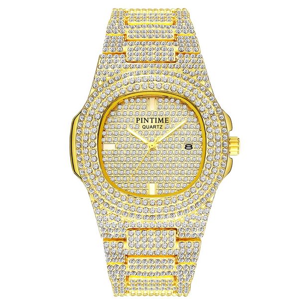 

bling diamond watch for men women hip hop iced out watch men quartz watches stainless steel band business wristwatch man, Slivery;brown