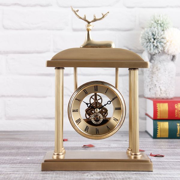

large size metal alloy clock with deer living room tv cabinet desk decoration creative desk clock ornaments deer gift