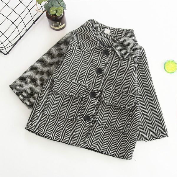 

baby girls woolen coats outerwear spring gray lattice kids jackets winter clothes fashion windbreaker 2-5 years old, Blue;gray
