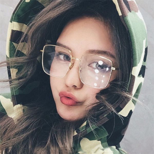 

ladies square glasses big size frames women metal retro vintage optical eyeglasses fashion eyewear computer glasses, Black