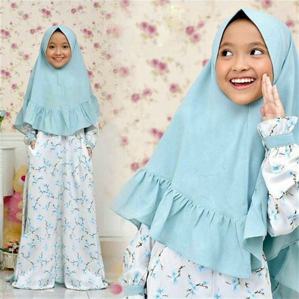 

2pcs girls muslim hijab dress abayas for kids traditional arab party floral long sleeve islam dresses islamic kaftan clothing, Red