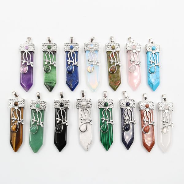

wholesale 10 pcs silver plated flower lapis lazuli sword shape pendant blue sand stone fashion jewelry
