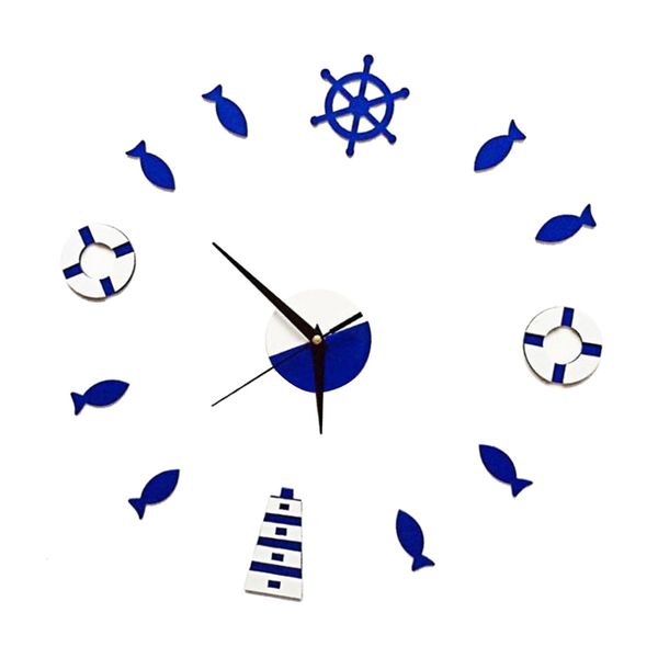 

mediterranean style wall clock rudder tower small fish diy mute clock