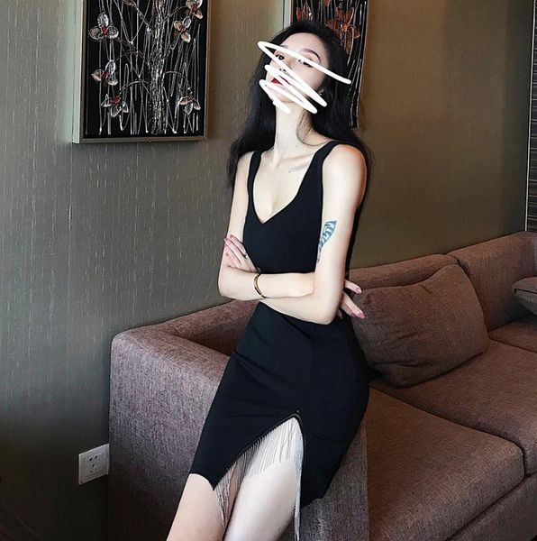 

2019 new style online celebrity chain tassels hem vest slim fit dress 240h303, Black;gray