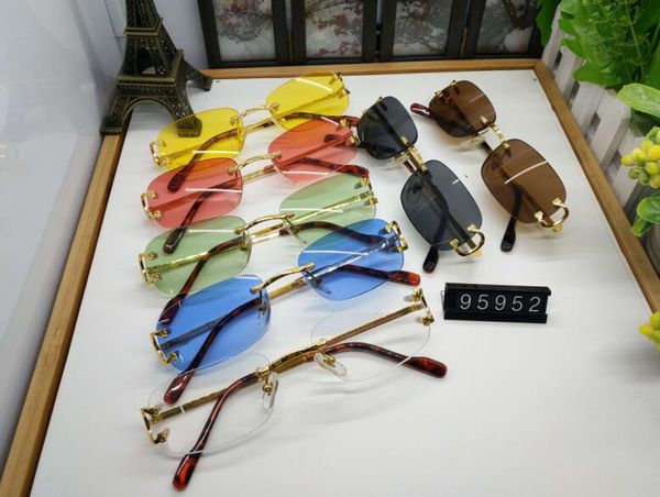

oculos polarized outdoor rimless sunglasses for mens womens luxury designer fashion metal gold sun glasses gafas de sol lunettes with boxes, White;black