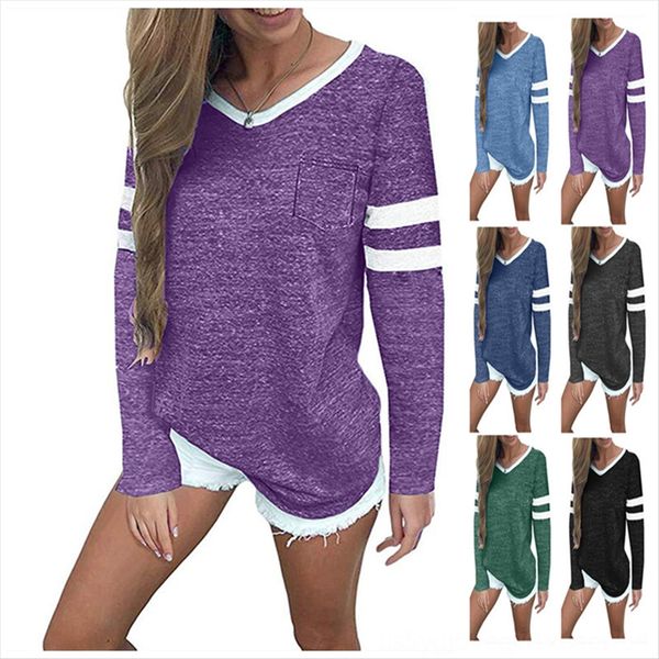 

2019 chest plus pocket long sleeve contrast color female 2019 chest plus t-shirt pocket long sleeve contrast color t-shirt female, White