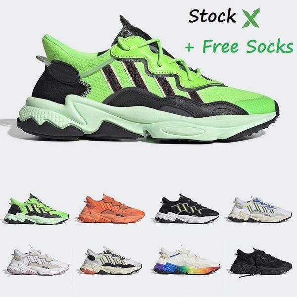 

stock x ozweego men women neon green running shoes designer bold orange pride black white 3m reflective era pack trainer sports sneakers