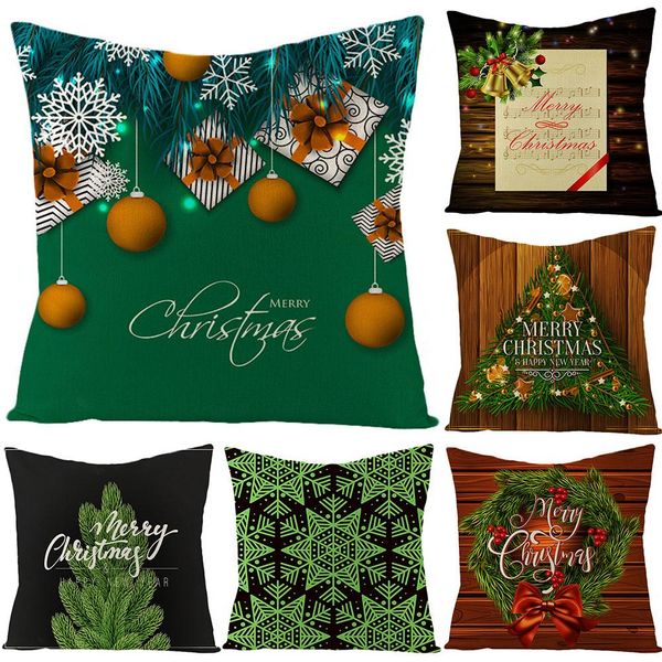 

40# fashion christmas tree bow bell wreath santa claus snowflake cushion cover pillow case home decor pillowcase