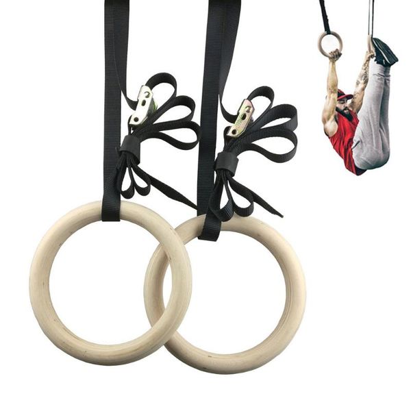 

28/32mm professional wood gymnastic rings gym rings with adjustable long buckles straps workout for home gym & cross fitness a