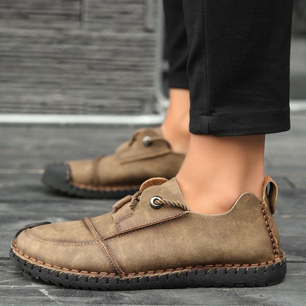 

autumn shoes men casual fashion leather men loafers moccasins soft flat shoes breathable peas driving leather male hc-315, Black