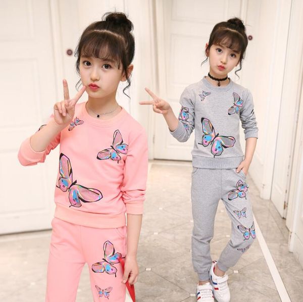 

girls butterfly clothing set cartoon fashion spring autumn casual korean sportswear long sleeve children clothing, White