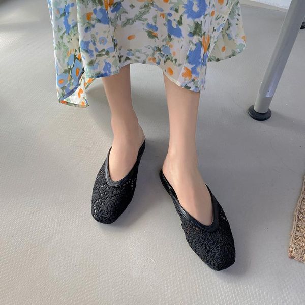 

korean version of baotou half slippers women 2020 summer new hollow breathable outer wear fashion wild lazy shoes tide, Black