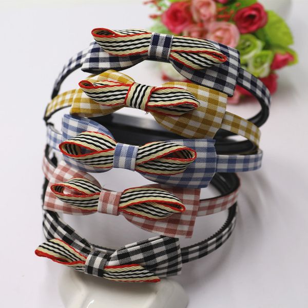 

1pc sweet girls plaid cloth art bow knot hair bands head bands for children hair accessories headwear handmade headdress, Slivery;white