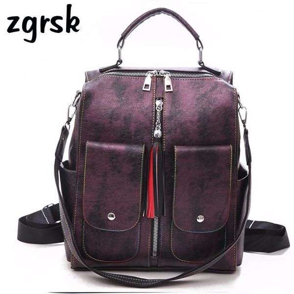 

soft leather college backpack woman fashion female backpack bag large capacity school bag tassel mochila feminina women rucksack