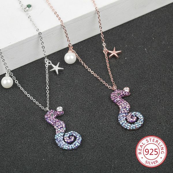 

s925 стерлингового серебра женский ожерелье гиппокамп жемчужина формы кулон изысканные украшения популярный стиль, чтобы отправить любовнику, Silver