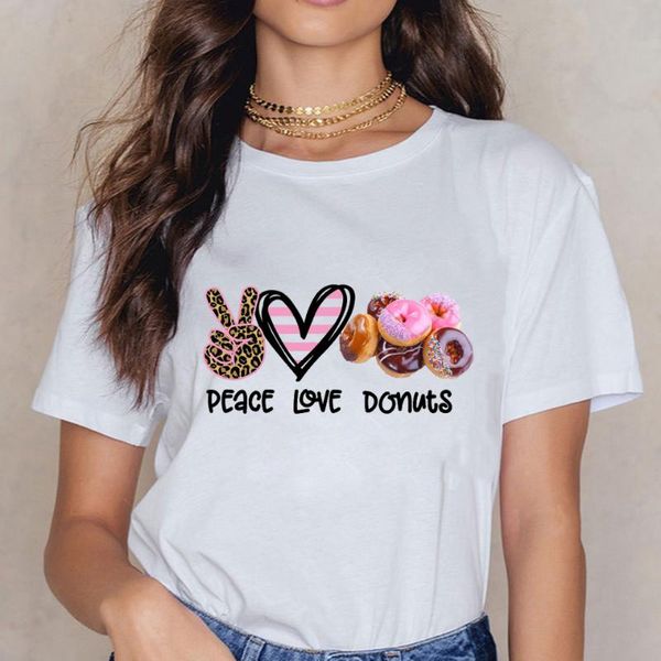 

women's t-shirt women t shirt summer short sleeve female funny cartoon graphic tee peace love donuts kawaii tshirts plus size, White