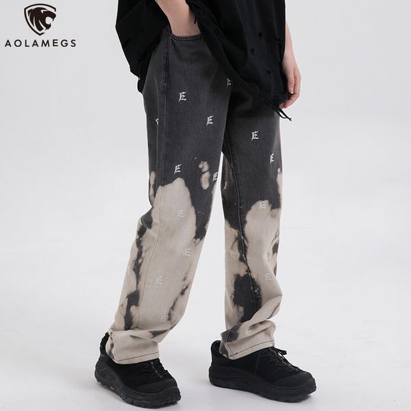 

aolamegs sweatpants fashion embroidery pants men watercolor hit color drawstring elastic waist trouser hip hop casual streetwear, Black