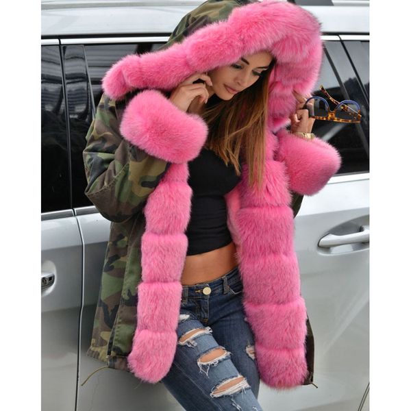 

2018 women winter thick warm hooded long coat long sleeve cotton ladies outwear parka mujer plus size 3xl 4xl manteau femme, Black