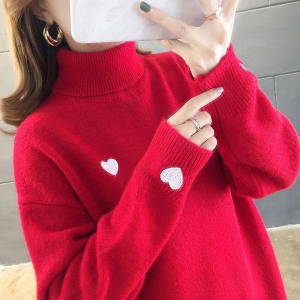 

korean (cashmere) turtleneck pullover bottomed women's long sleeves with new loose warm and warm bottomed blouse in autumn and w, White;black