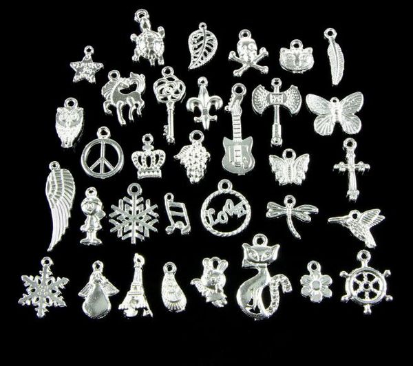 

50pcs / серия Подвески типа смешивания серебряный кулон для ювелирных изделий DIY бра