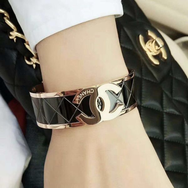 

316l titanium teel fa hion bracelet with enamel black color women and man original brand wide bangle jewelry 2019
