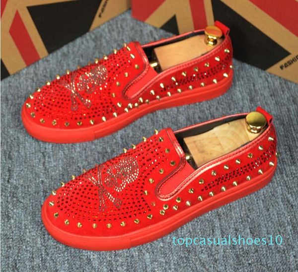 

2019 mens shoes men's casual barber casual shoes human skeleton rivet stylist mens designer shoes men luxury loafers 38-44 t10, Black